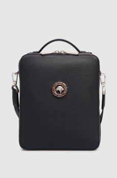 Синяя кожаная сумка с эмблемой