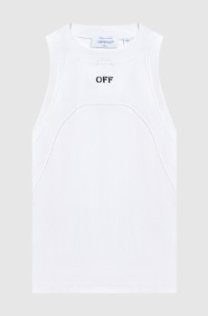 Белый топ в рубчике с логотипом