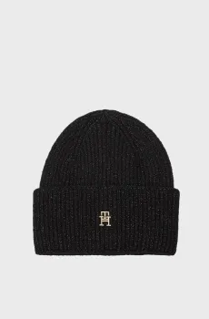 Женская черная шапка TH LUXE BEANIE Черный ONESIZE Tommy Hilfiger AW0AW16628