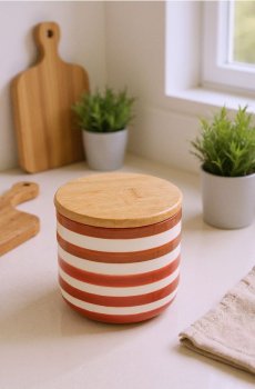 Керамічний контейнер для продуктів з бамбуковою кришкою - червоний