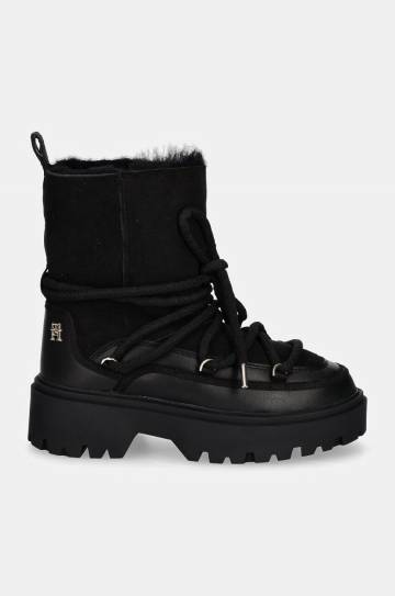 Зимние сапоги Tommy Hilfiger REAL SHEARLING LACE-UP SNOWBOOT цвет чёрный FW0FW08085 Зимние сапоги Tommy Hilfiger REAL SHEARLING LACE-UP SNOWBOOT цвет чёрный FW0FW08085