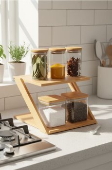 Вільностояча складна бамбукова полиця - бежевий