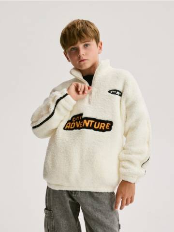 Reserved - Флісовий світшот із коміром-стійкою - кремовий - 974FJ-01X