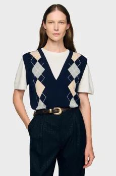 Женский шерстяной джемпер Разноцветный S Sandro SFPPU02697_Navy Blue