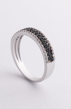 Серебряное кольцо с черными и белыми фианитами 1110/1р-cz