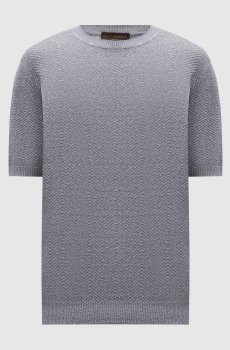 Синяя футболка с льна и шелка в узор