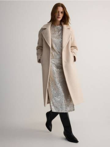 Reserved - Гладке пальто oversize - нюдовий - 615AY-02X Reserved - Гладке пальто oversize - нюдовий - 615AY-02X