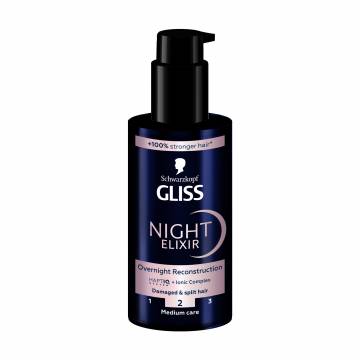 Несмываемый ночной эликсир Gliss Night Elixir Overnight Reconstruction для поврежденных волос и секущихся кончиков, 100 мл Несмываемый ночной эликсир Gliss Night Elixir Overnight Reconstruction для поврежденных волос и секущихся кончиков, 100 мл