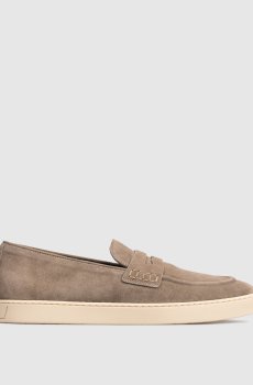 Коричневые замшевые лоферы с перемычкой