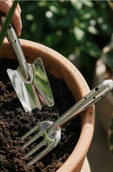 Набір: лопатка та граблі, 2 шт. - срібний