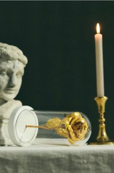 Декоративна троянда під скляним ковпаком - золотий