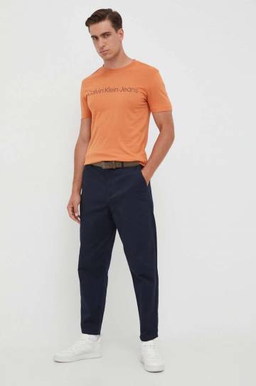 Хлопковая футболка Calvin Klein Jeans цвет оранжевый с принтом Хлопковая футболка Calvin Klein Jeans цвет оранжевый с принтом