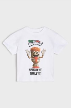 Бавовняна футболка з принтом Italian Brainrot Spaghetti Tualetti - білий