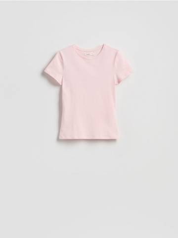 Reserved - Бавовняна футболка в обтяжку - пастельний рожевий - 545GA-03X