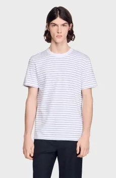 Мужская белая футболка в полоску Белый S Sandro SHPTS01787_White - Black