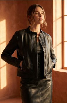 Байкерська куртка зі стійкою зі штучної шкіри - чорний