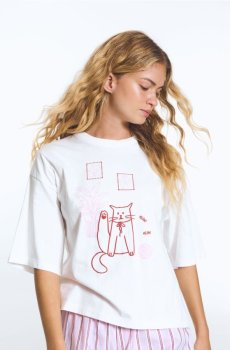 Reserved - Піжамний комплект з двох предметів з принтом «кіт» - рожевий - 053HQ-30X