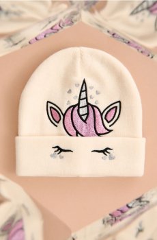 Шапка beanie з мотивом єдинорога - кремовий