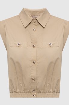 Бежевая укороченная рубашка без рукавов