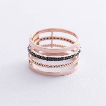 Золотое кольцо с черными фианитами к06970 Золотое кольцо с черными фианитами к06970