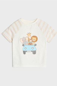 Бавовняна футболка з принтом - кремовий