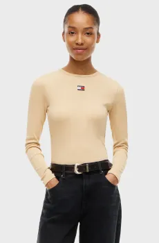 Женский бежевый лонгслив SLIM LS BADGE Бежевый XS Tommy Jeans DW0DW20178