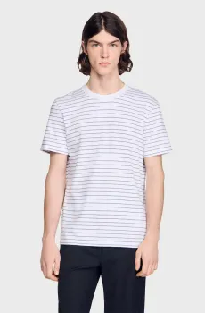 Мужская белая футболка в полоску Белый XL Sandro SHPTS01787_White - Black