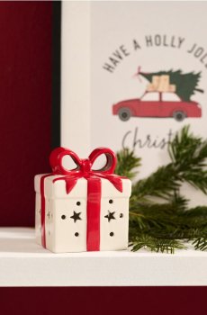 Різдвяна декорація у вигляді подарунка - білий