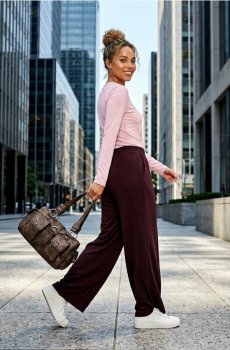 Штани wide-leg з швами та віскозою - карміновий