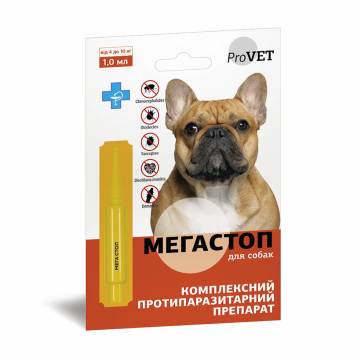 Противопаразитарные капли для собак ProVET Мегастоп, от 4 до 10 кг, 1 мл Противопаразитарные капли для собак ProVET Мегастоп, от 4 до 10 кг, 1 мл