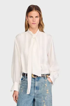 Женская белая шелковая блуза Белый XS Sandro SFPCM01506_Ecru