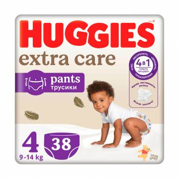 Подгузники-трусики Huggies Extra Care Pants размер 4 (9-14 кг), 38 шт Подгузники-трусики Huggies Extra Care Pants размер 4 (9-14 кг), 38 шт