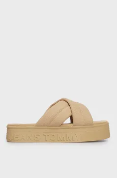 Женские бежевые слайдеры TJW LETTERING FLATFORM SANDAL Бежевый 38 Tommy Jeans EN0EN02465