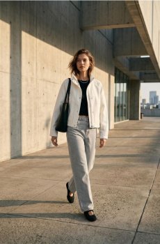 Бомбер куртка з стоячим коміром і твіловим оздобленням - білий