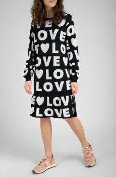 Женское черное шерстяное платье с узором Черный 42 Love Moschino WSR7610X0377_0032