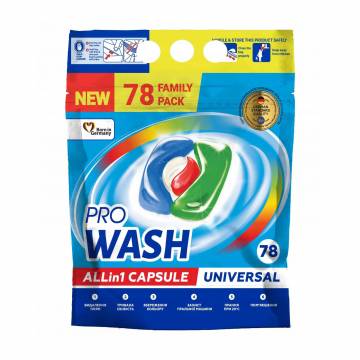 Капсулы для стирки Pro Wash All in 1 Universal, 78 циклов стирки, 78 шт Капсулы для стирки Pro Wash All in 1 Universal, 78 циклов стирки, 78 шт