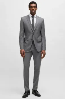 Мужской серый шерстяной костюм в клетку (пиджак, брюки) Серый 60 BOSS 50535023;030