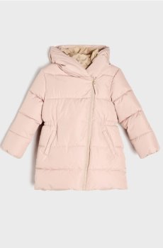 Куртка-puffer з капюшоном та асиметричною блискавкою - нюдовий