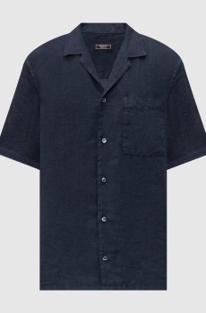 Синяя рубашка с короткими рукавами из льна