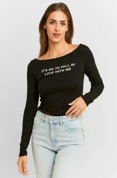 Женский черный лонгслив Черный M Tally Weijl STSCOBARTOP