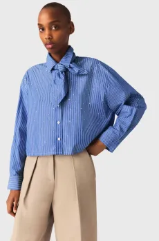 Женская синяя рубашка в полоску Синий 34 MAJE MFPCM00711_Blue