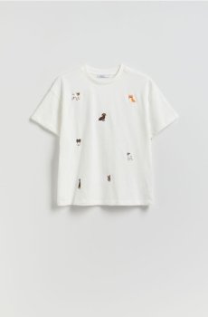 Reserved - Бавовняна футболка з вишивкою - білий - 624LD-00X