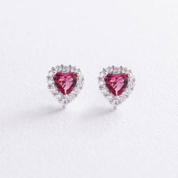Серебряные серьги - пусеты "Сердечки" с фианитами 123295к Серебряные серьги - пусеты "Сердечки" с фианитами 123295к
