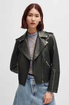 Женская черная кожаная косуха Черный L HUGO 50512604;001