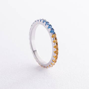 Серебряное кольцо с дорожкой голубых и желтых камней 8152 Серебряное кольцо с дорожкой голубых и желтых камней 8152