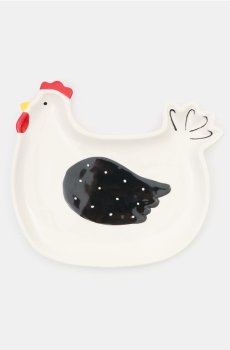 Керамічна тарілка у формі курки - білий