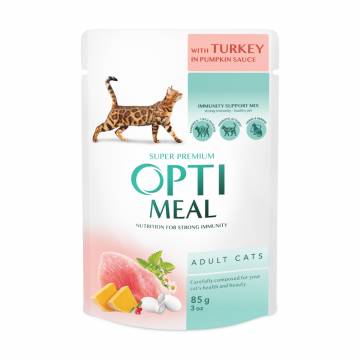 Влажный корм для взрослых кошек Optimeal Super Premium, с индейкой в тыквенном соусе, 85 г Влажный корм для взрослых кошек Optimeal Super Premium, с индейкой в тыквенном соусе, 85 г