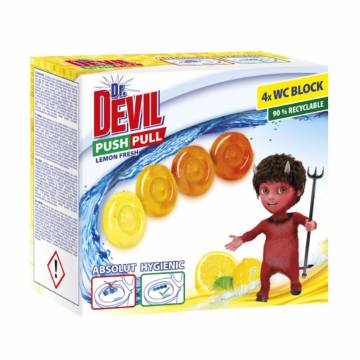 Туалетный блок для унитаза Dr. Devil Лимонная свежесть, 4*20 г Туалетный блок для унитаза Dr. Devil Лимонная свежесть, 4*20 г