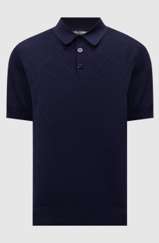 Голубое поло из шелка в тканый узор логотипа DG