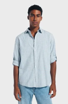 Мужская голубая рубашка в клетку Голубой M SPRINGFIELD 272779
